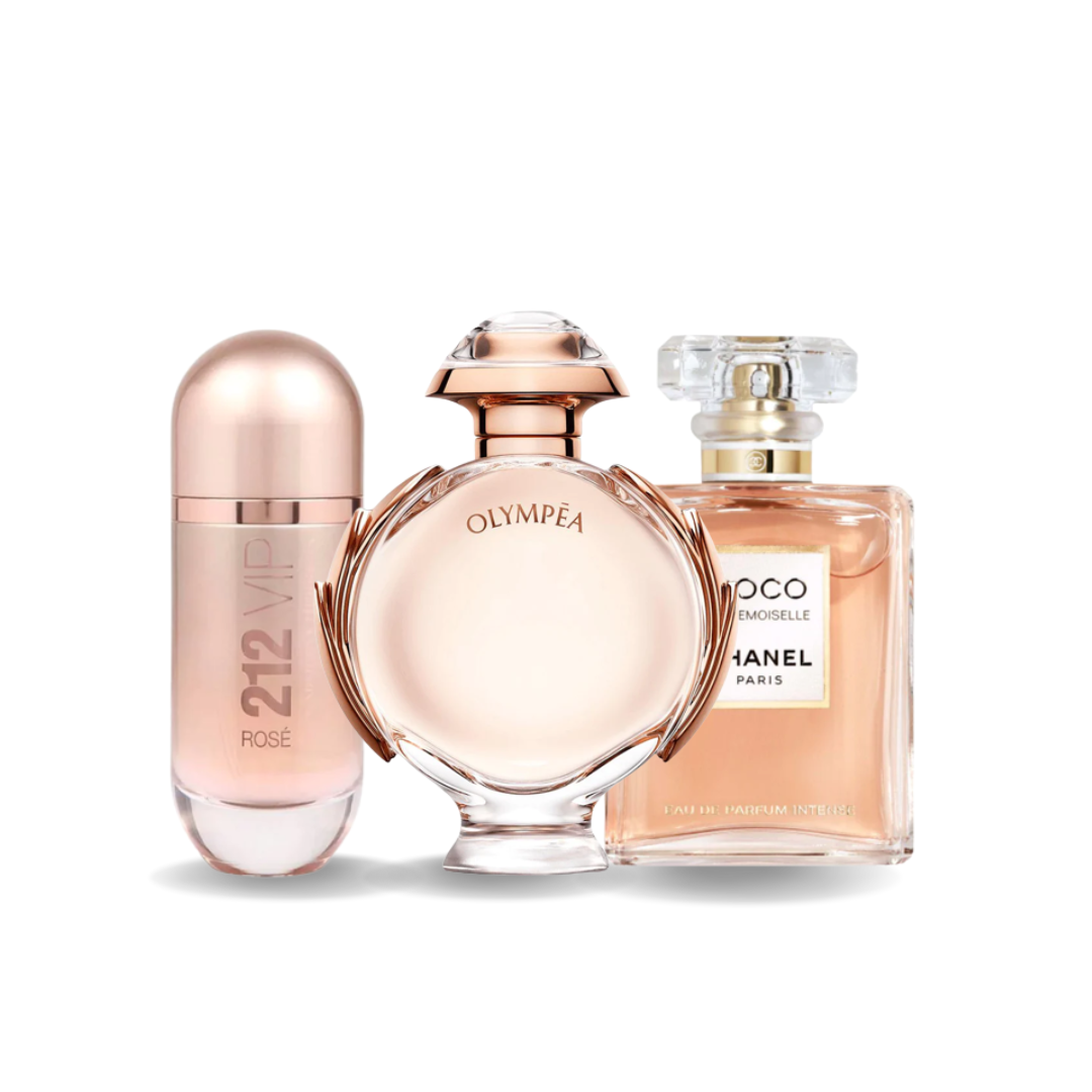 Combo 3 parfums- 212 VIP Rosé Carolina Herrera, Olympéa Paco Rabanne et Coco Mademoiselle Chanel